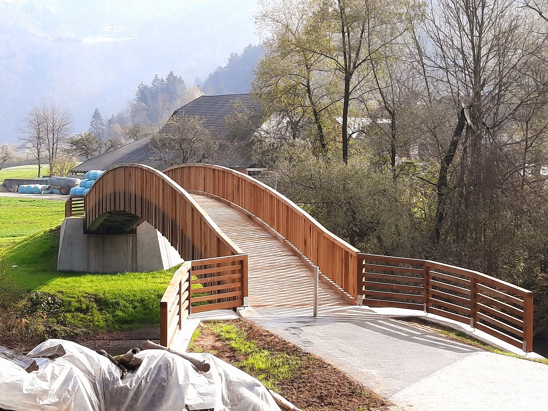 Wooden bridge construction project in rural Slovenia